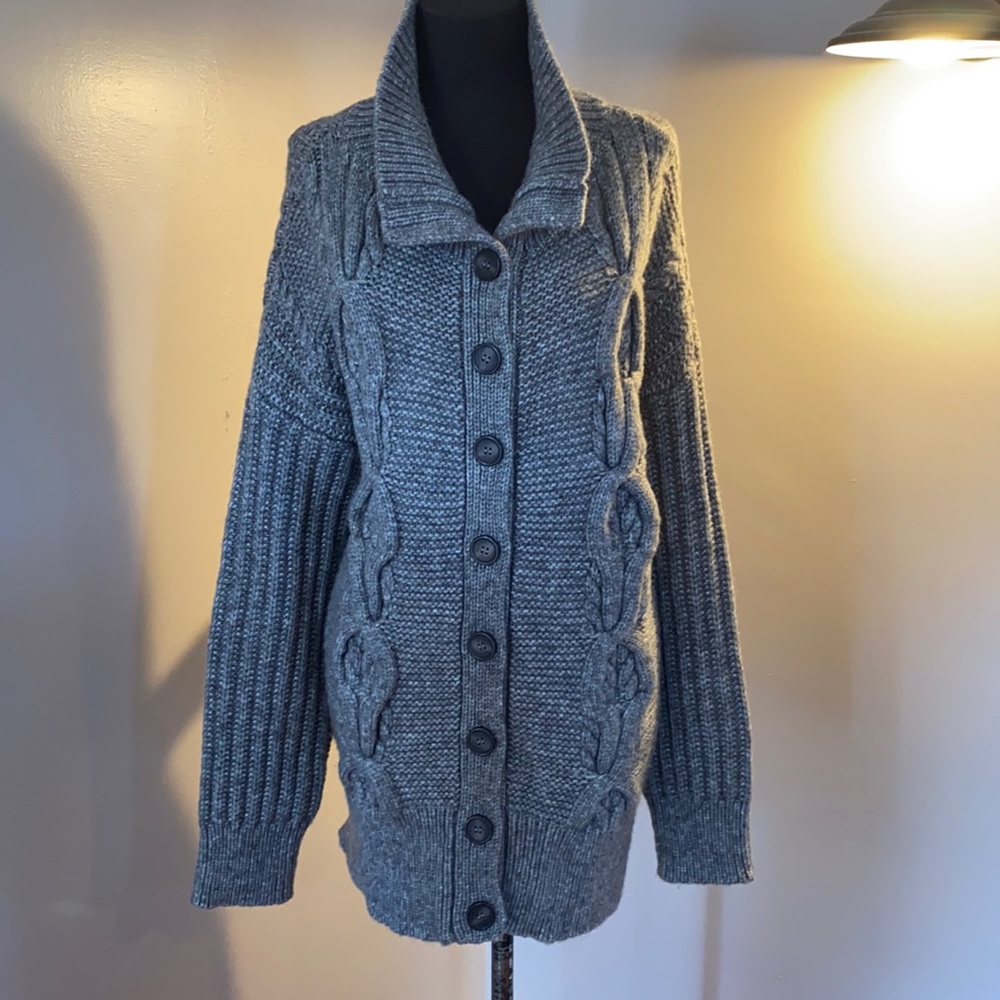 Intermix Wool Blend Cable Knit Cardigan